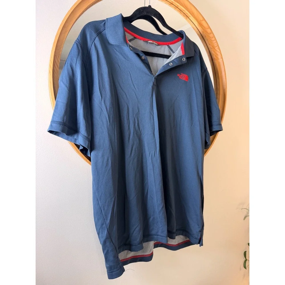 The North Face Polo Shirt Mens Large Navy Blue Excellent Snap Placket Gorpcore